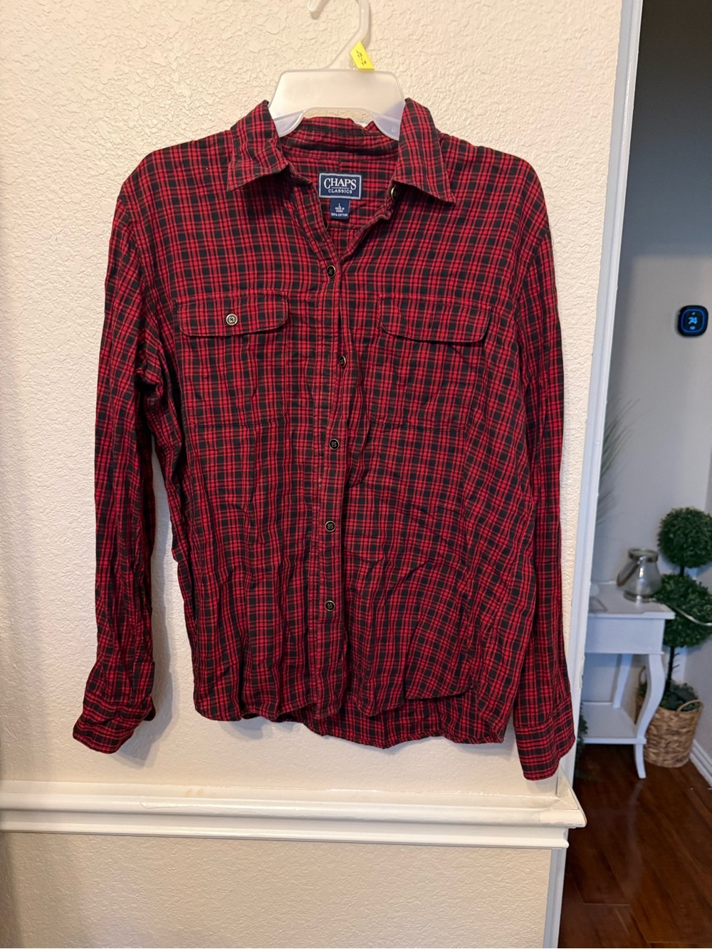 Chaps Red and navy blue large Plaid Long-Sleeve Button-Down Shirt